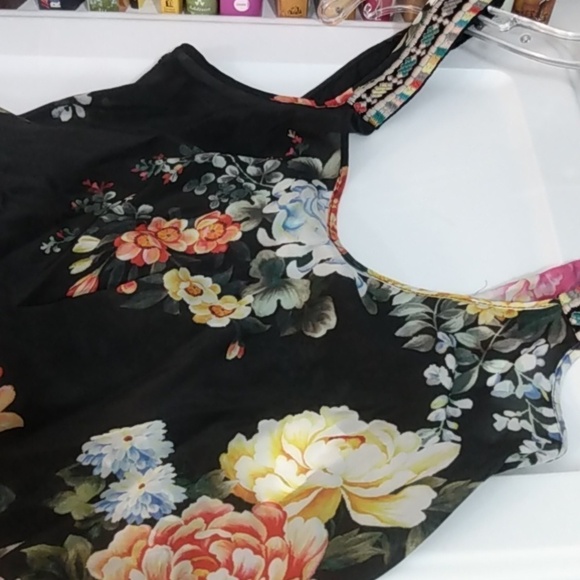 JOHNNY WAS MIXED PRINT BLACK SILK TANK DRESS SIZE SMALL EUC - Picture 6 of 14